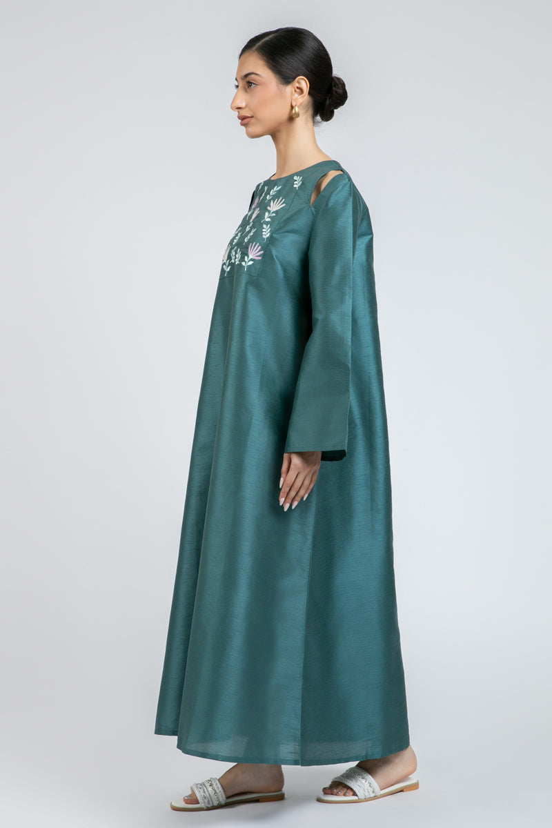 Long Embroidered Dress with Wide Sleeves