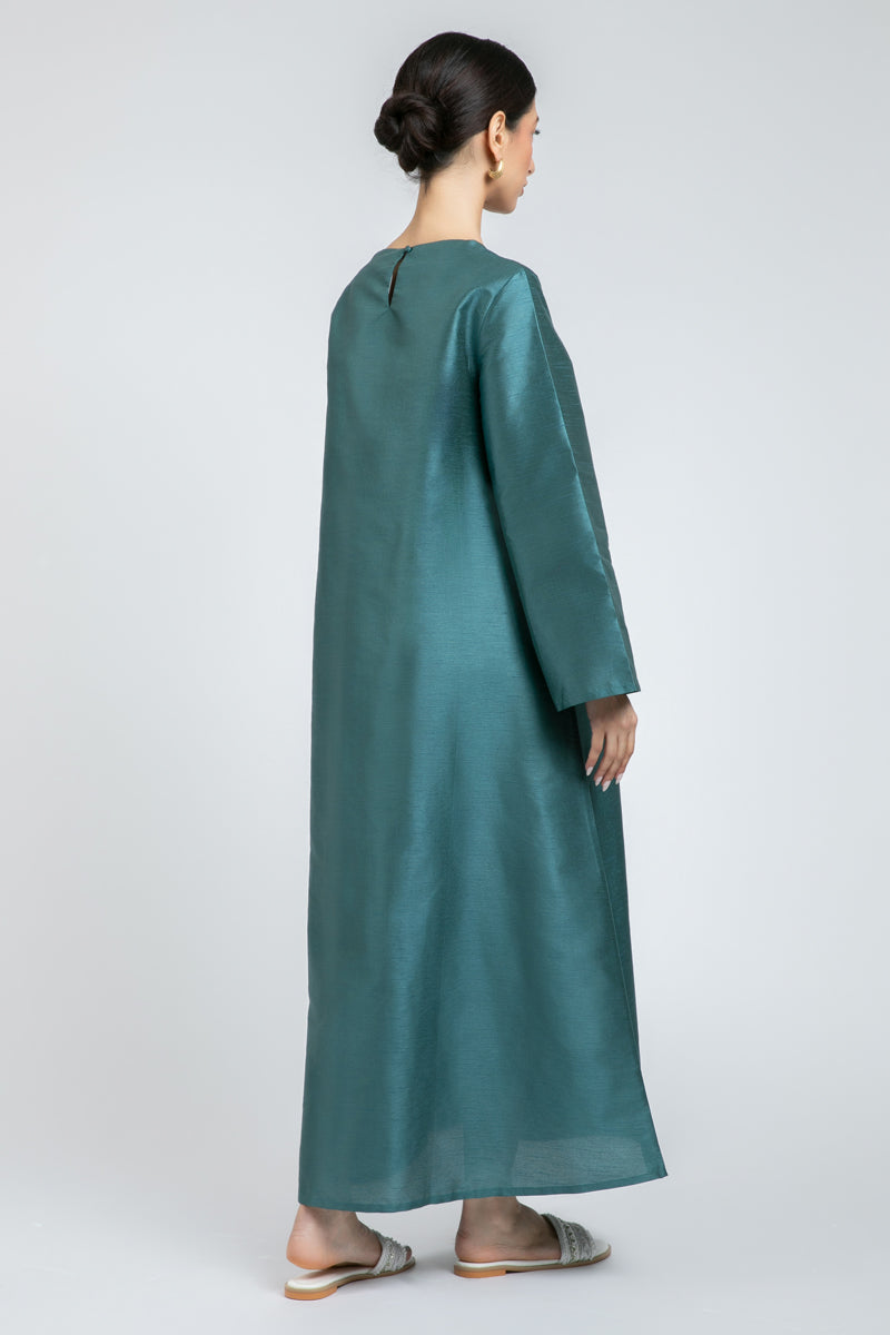 Long Embroidered Dress with Wide Sleeves