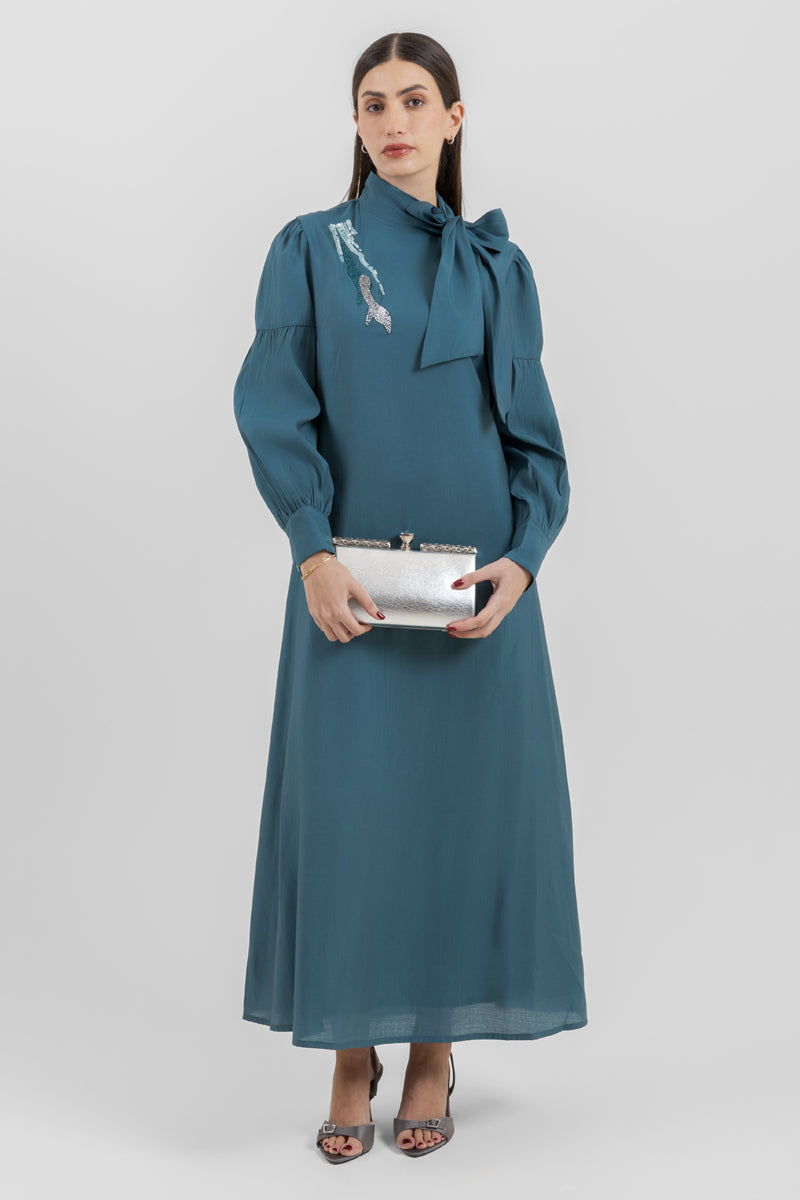 Maxi Dress with Tie Neck