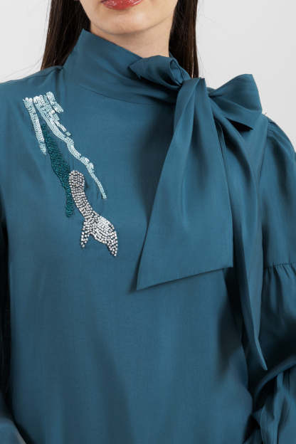 Maxi Dress with Tie Neck