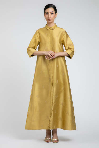 Embroidered Shirt-Style Maxi Dress
