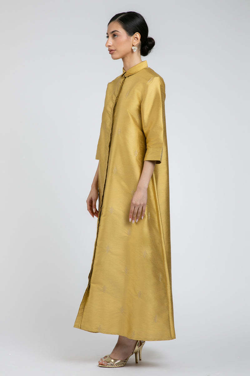 Embroidered Shirt-Style Maxi Dress