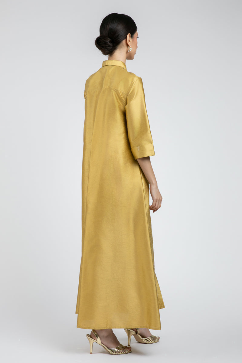 Embroidered Shirt-Style Maxi Dress