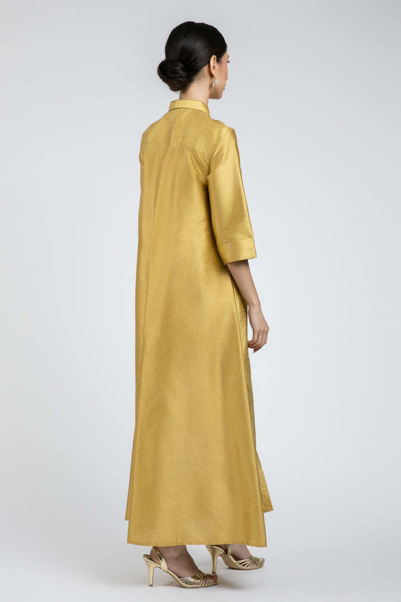 Embroidered Shirt-Style Maxi Dress