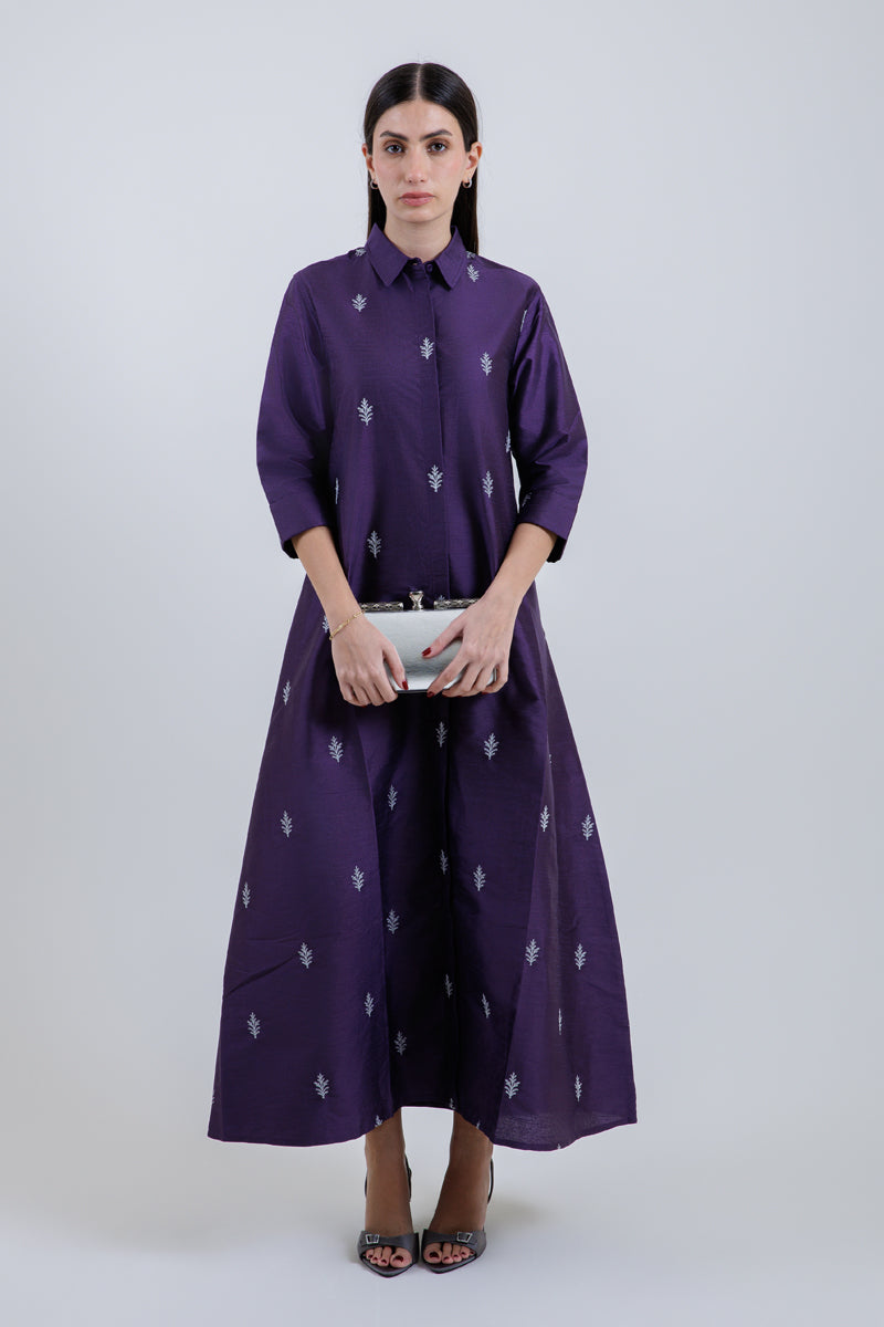 Embroidered Shirt-Style Maxi Dress