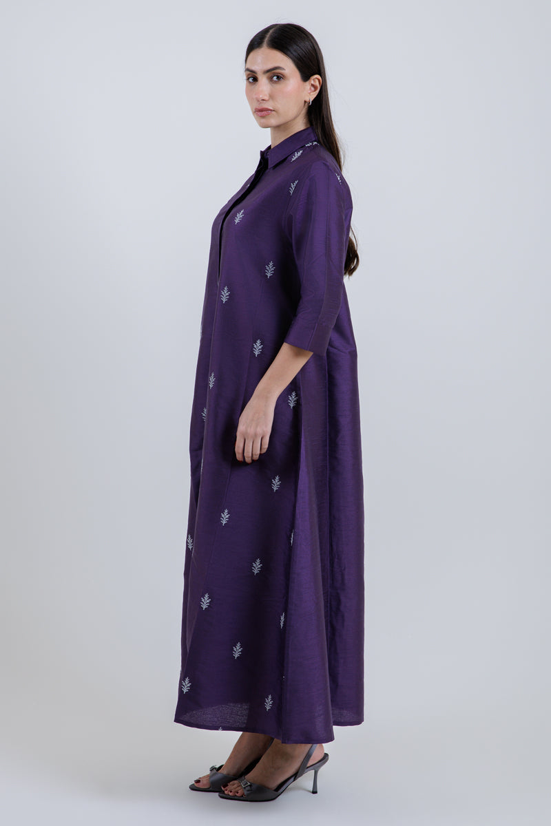 Embroidered Shirt-Style Maxi Dress