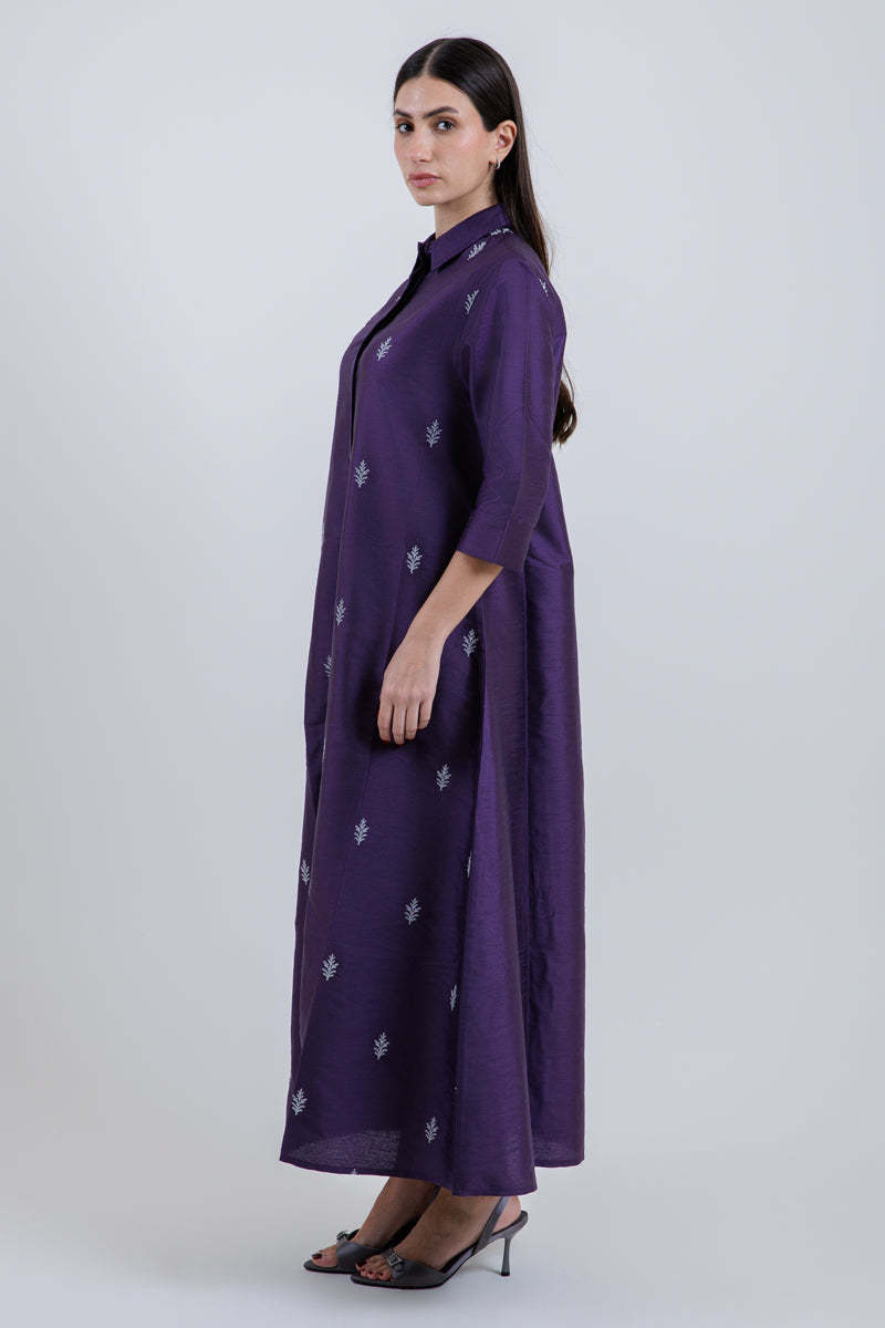Embroidered Shirt-Style Maxi Dress