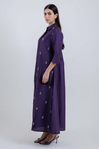 Embroidered Shirt-Style Maxi Dress