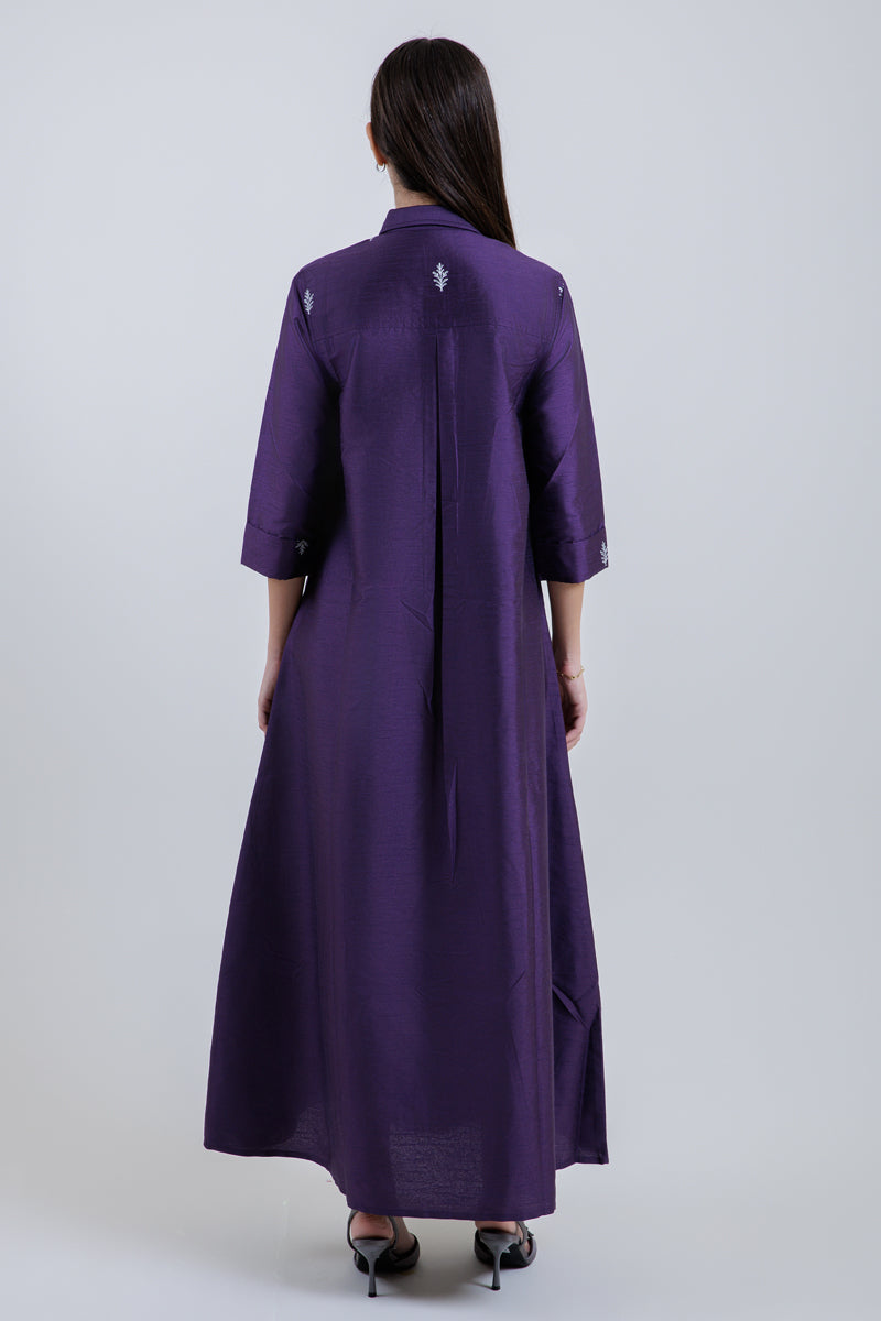 Embroidered Shirt-Style Maxi Dress