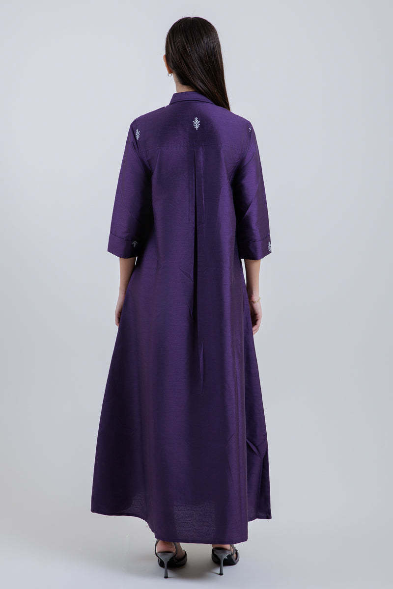 Embroidered Shirt-Style Maxi Dress