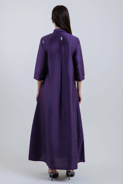 Embroidered Shirt-Style Maxi Dress