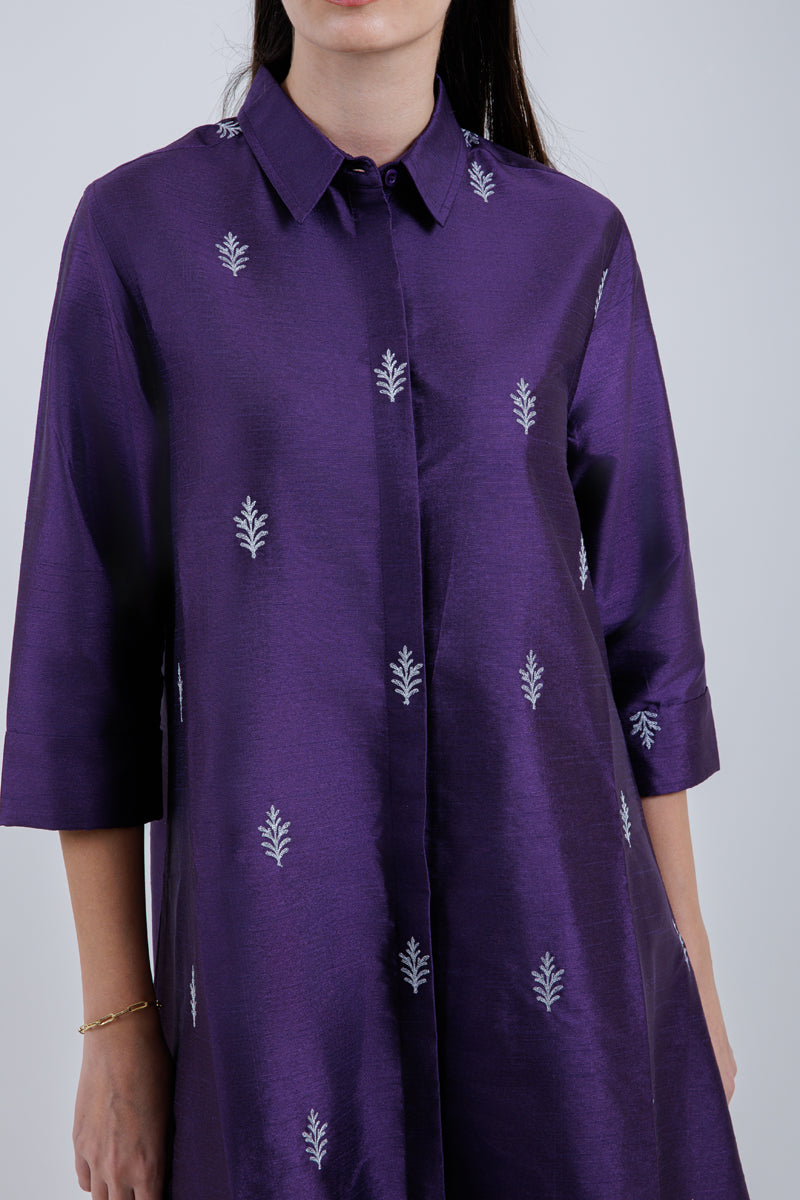 Embroidered Shirt-Style Maxi Dress