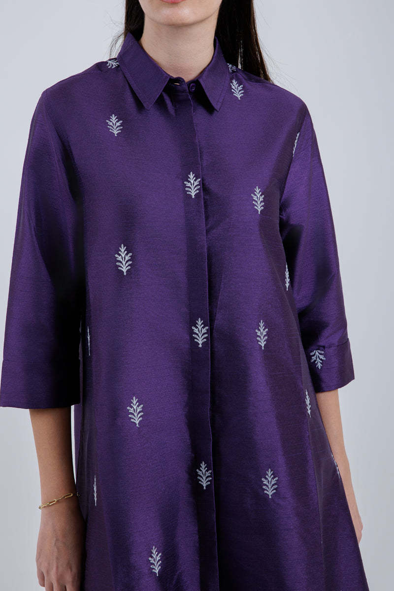 Embroidered Shirt-Style Maxi Dress