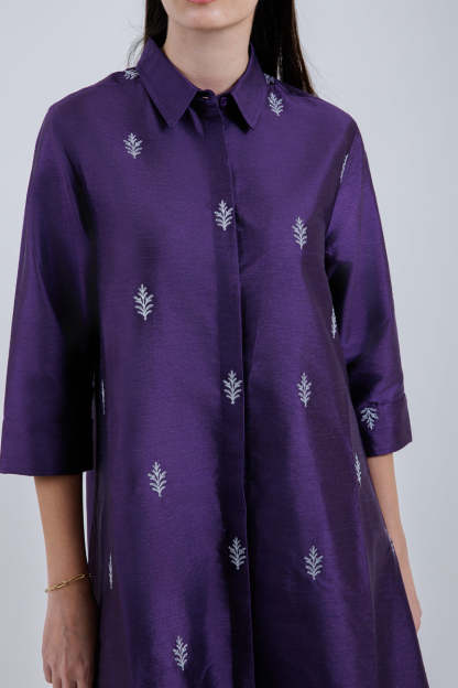 Embroidered Shirt-Style Maxi Dress