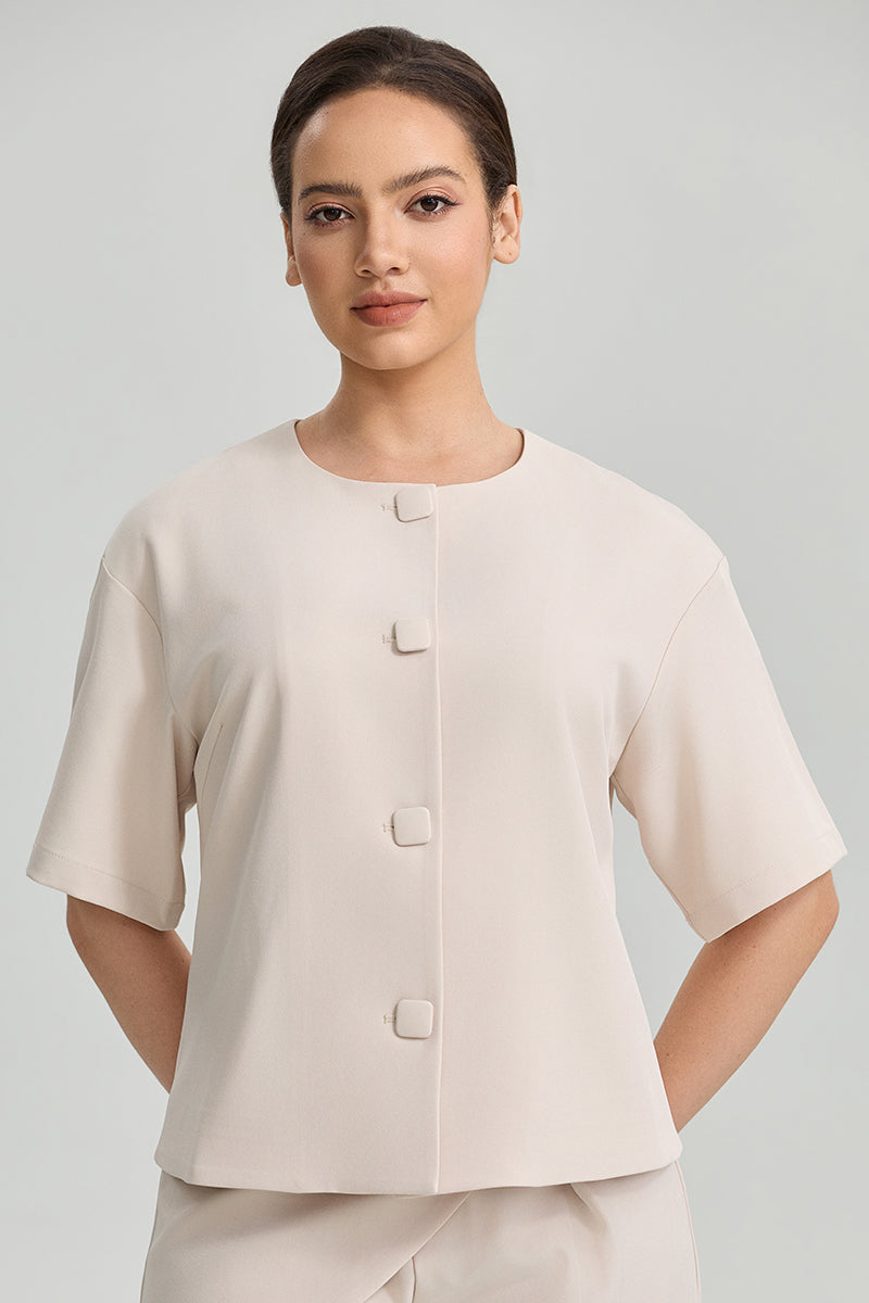 Short Sleeve Button Detail Top