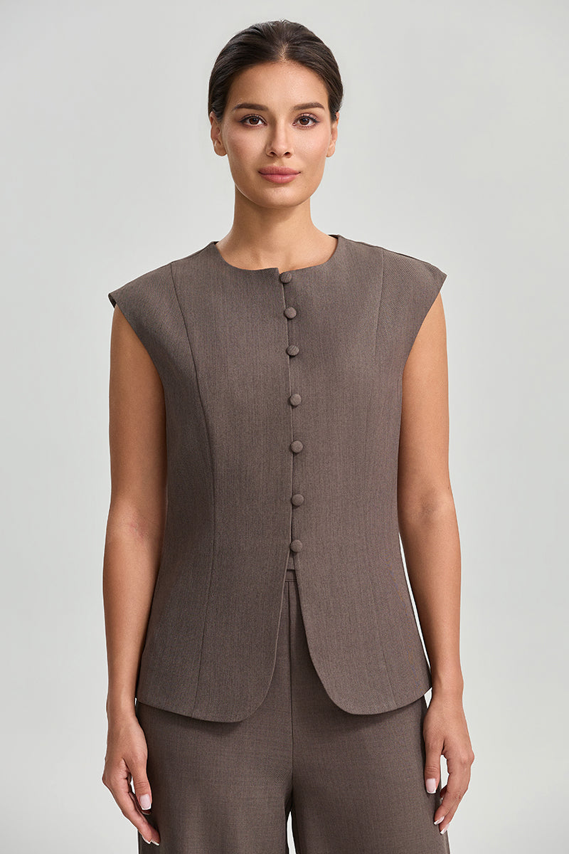 Sleeveless Button Tailored Vest
