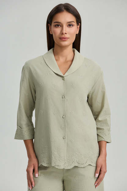 Embroidered Shirt With Scalloped Hem