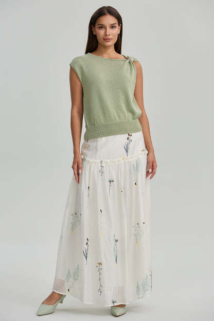 Embroidered Maxi Skirt With Ruffle