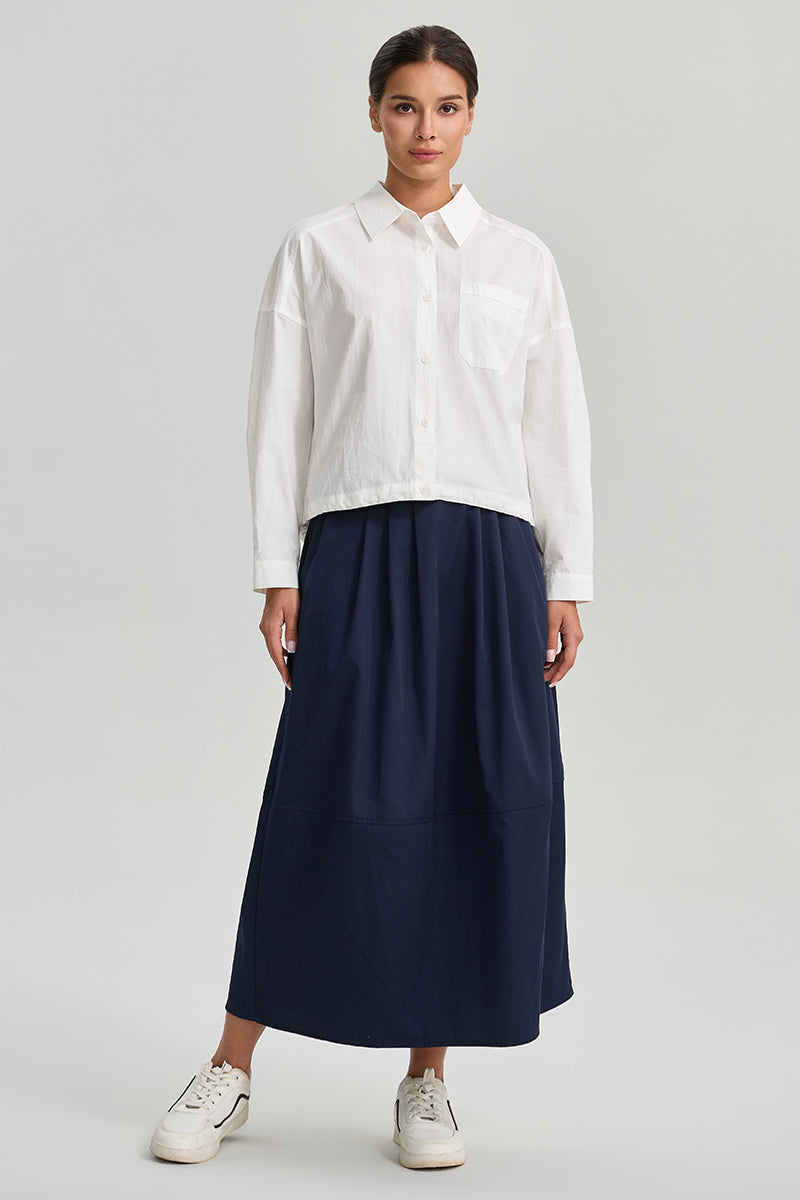 Tie Waist Pleated Midi Skirt