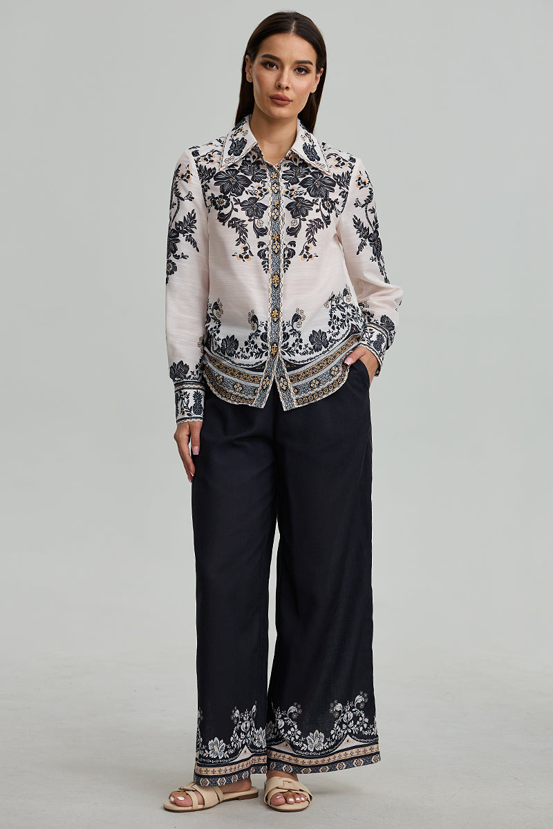Floral Border Wide Pants