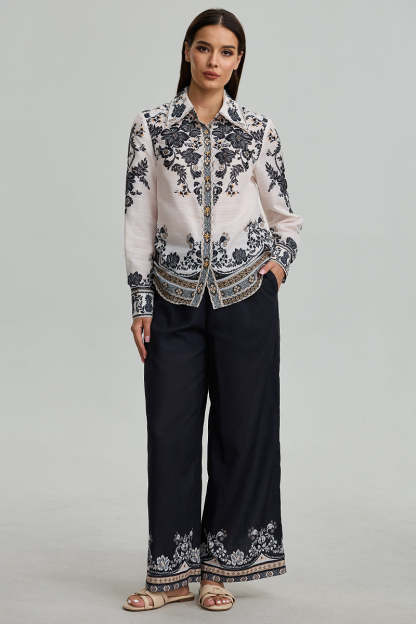 Floral Border Wide Pants
