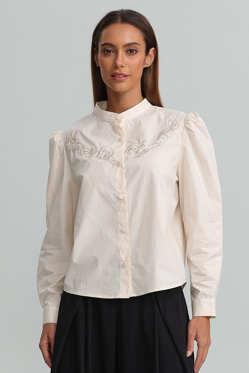 Embroidered Puff Sleeve Shirt