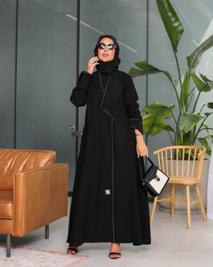 Black Abaya with Thread Details