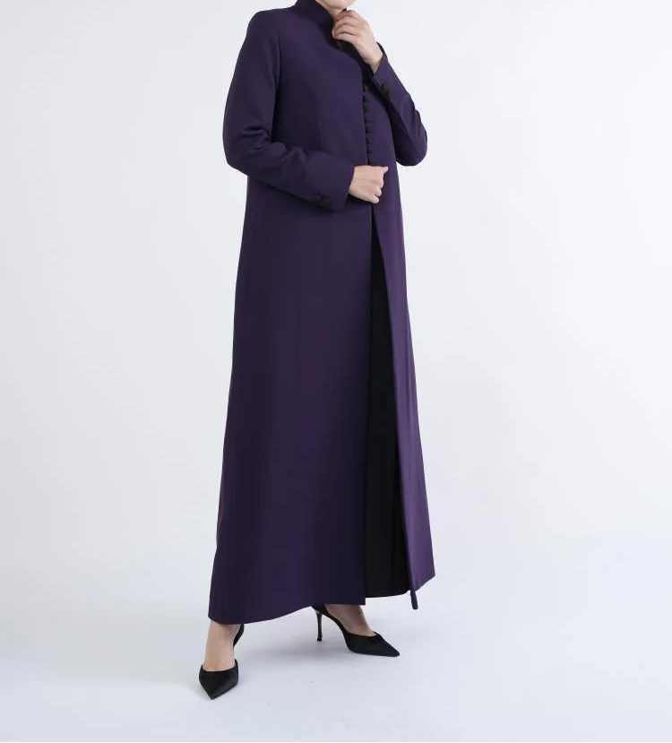 Purple Formal Abaya with Sleek Silhouette and Full Button Front