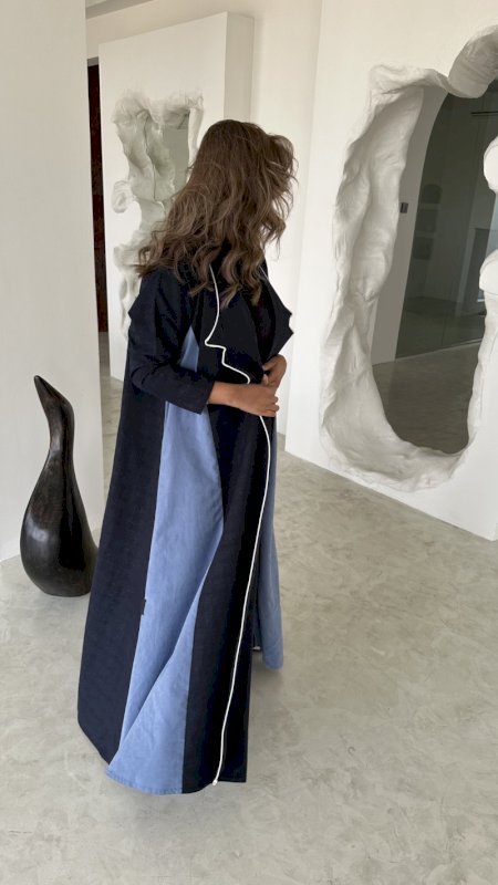 Dark Blue Abaya with light blue contrast panels