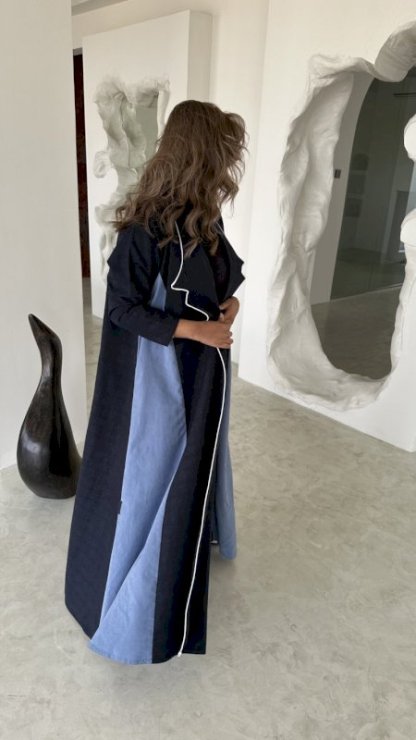 Dark Blue Abaya with light blue contrast panels