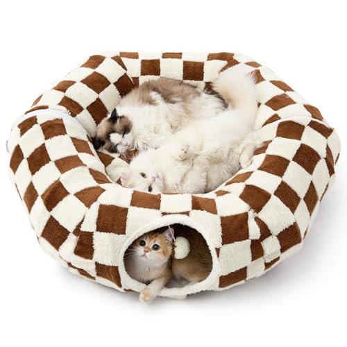 MEWHAUS Meadow Cat Tunnel - Brown Checks