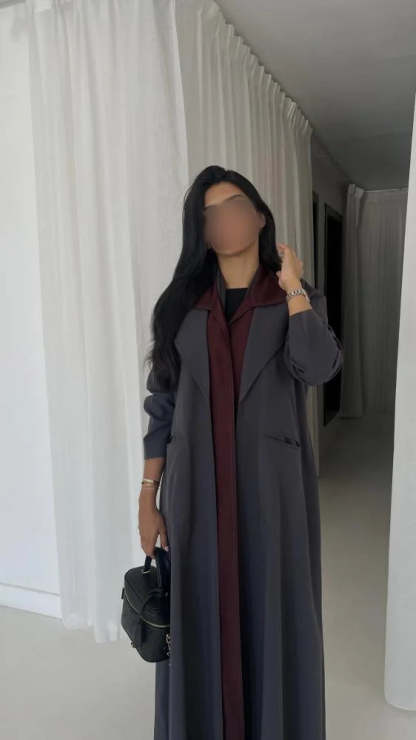 Grey & Burgundy Blazer Abaya