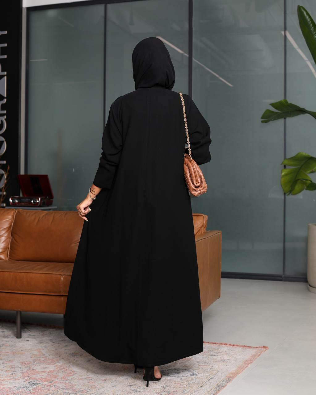 Black Abaya with Button in front