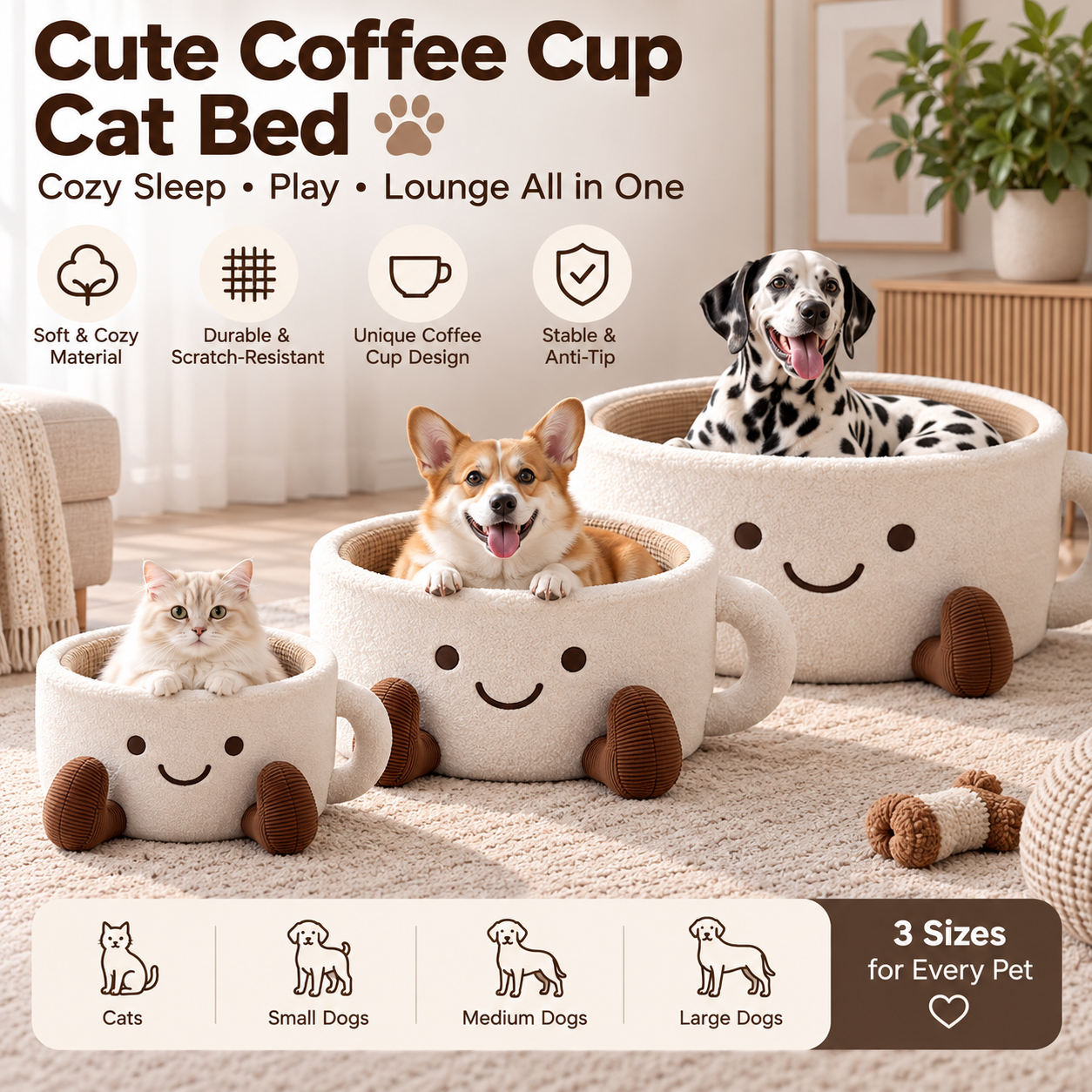 MEWHAUS Perfect Cup Cozy Pet Bed
