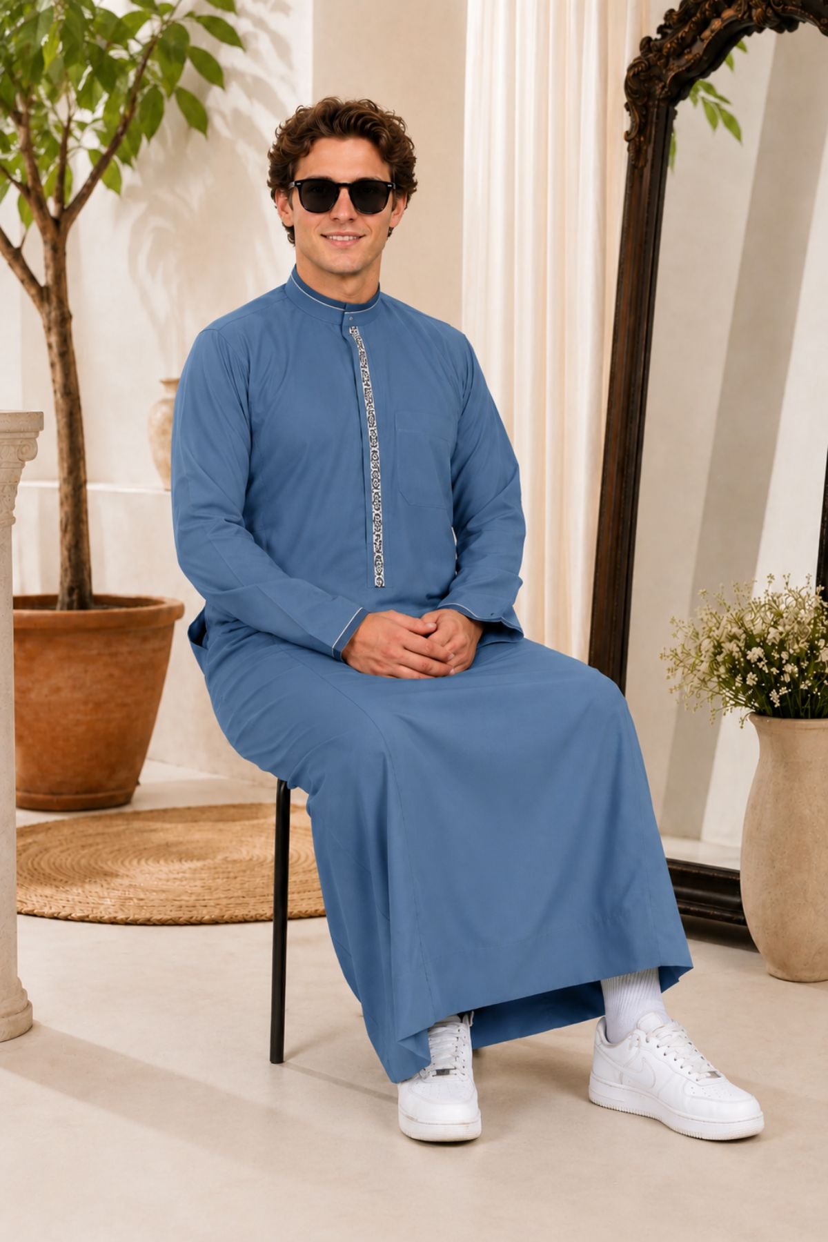 Steel Blue Saudi Thobe for Men