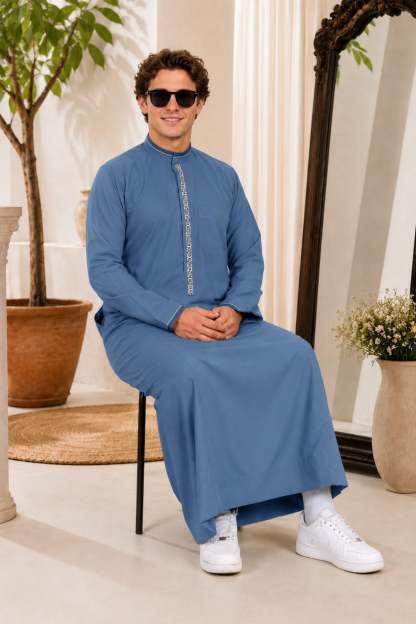Steel Blue Saudi Thobe for Men