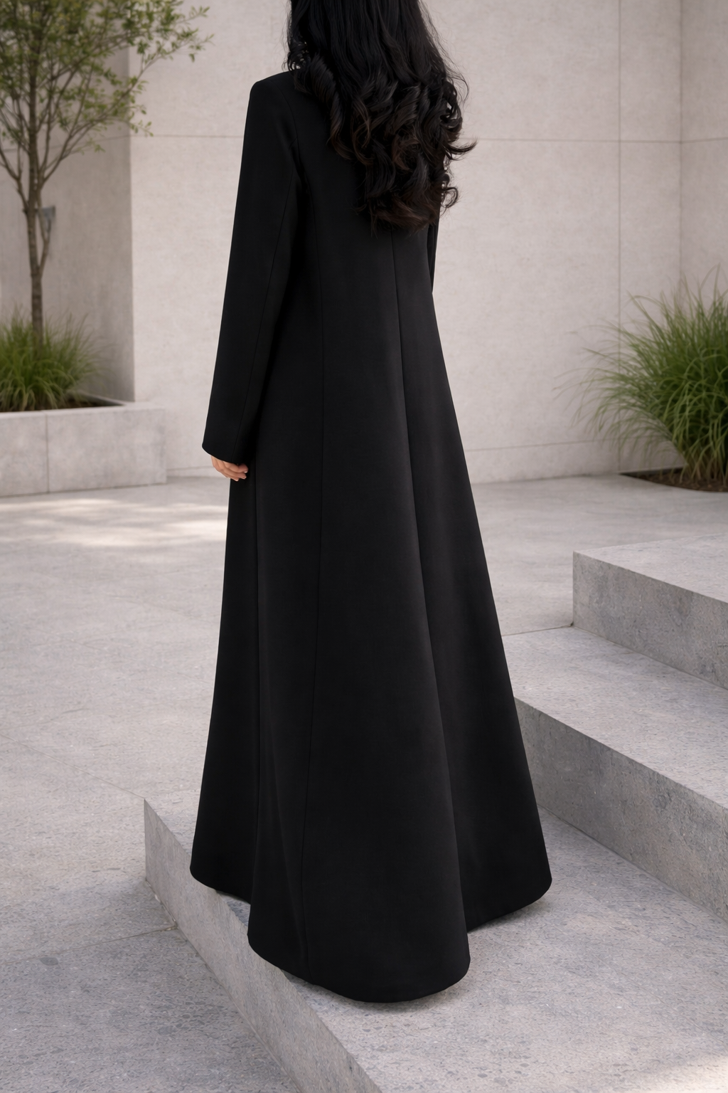 Black Structured Coat Style Abaya with Shaila