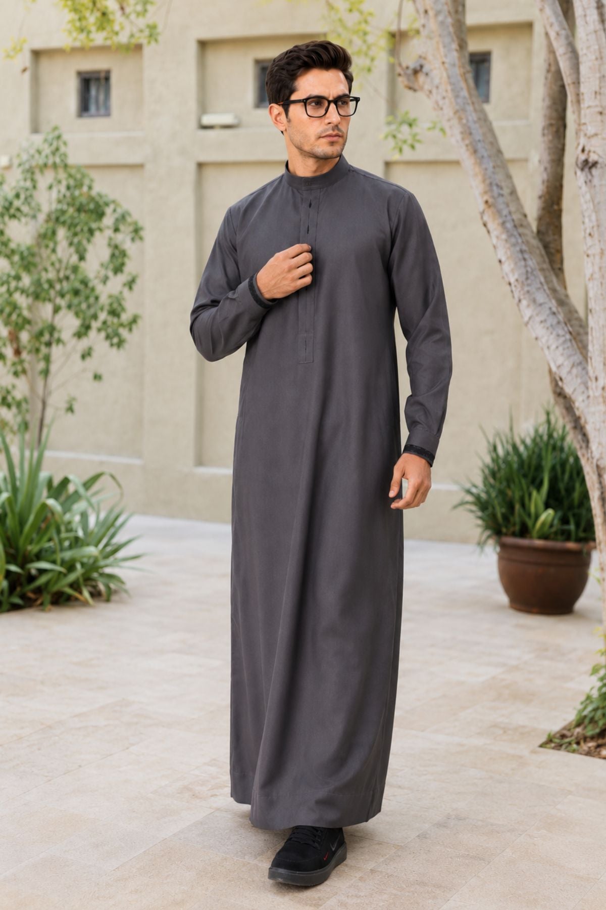 Dark Gray Saudi Thobe for Men Classic Arabian Style