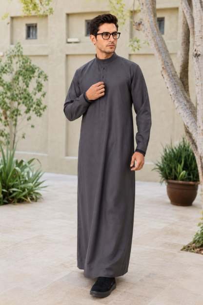 Dark Gray Saudi Thobe for Men Classic Arabian Style