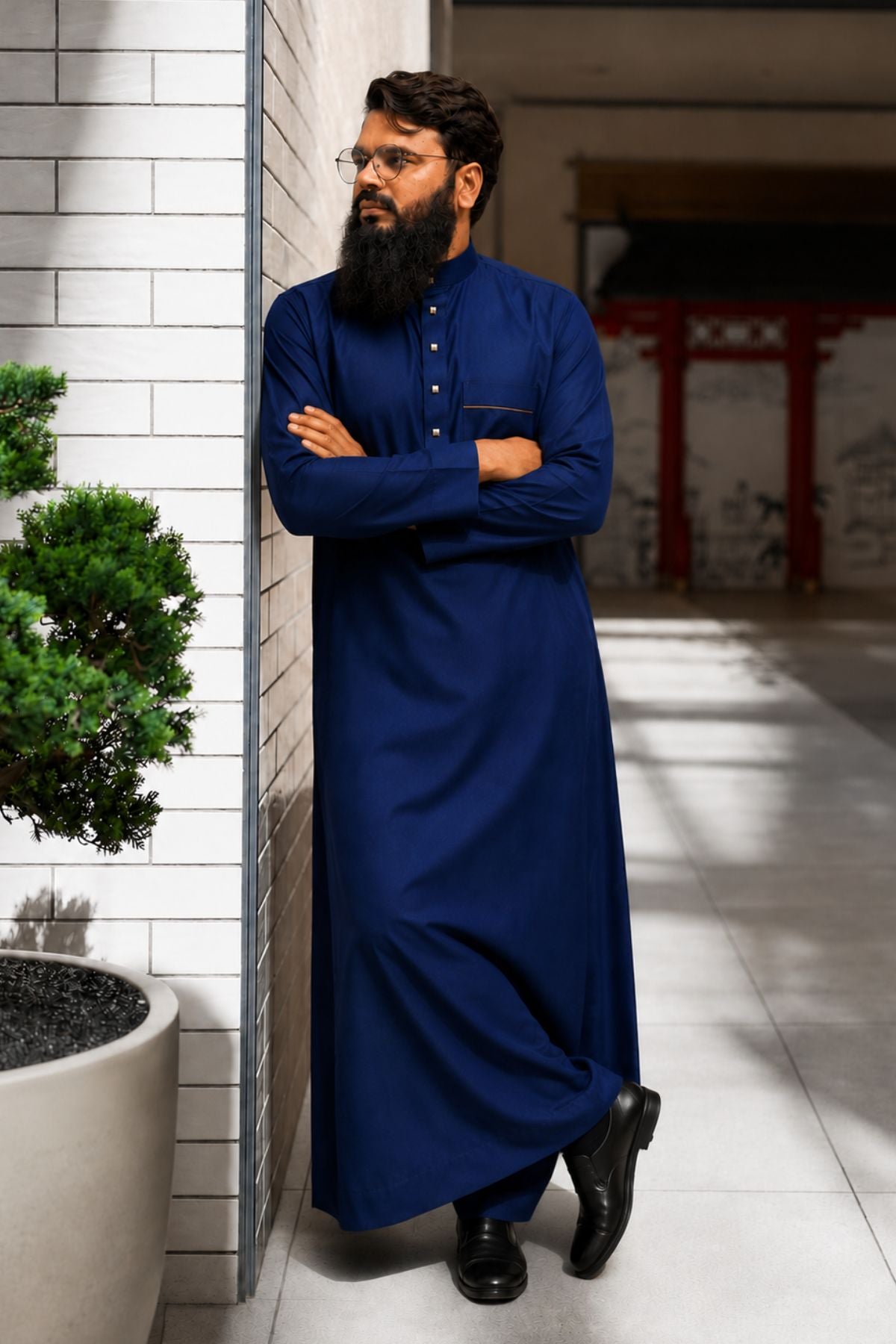 Dark Navy Blue Saudi Thobe for Men