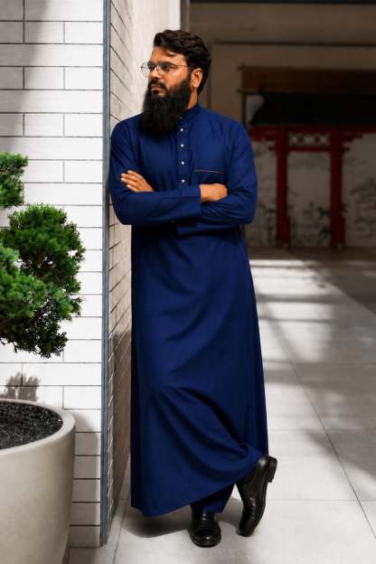 Dark Navy Blue Saudi Thobe for Men