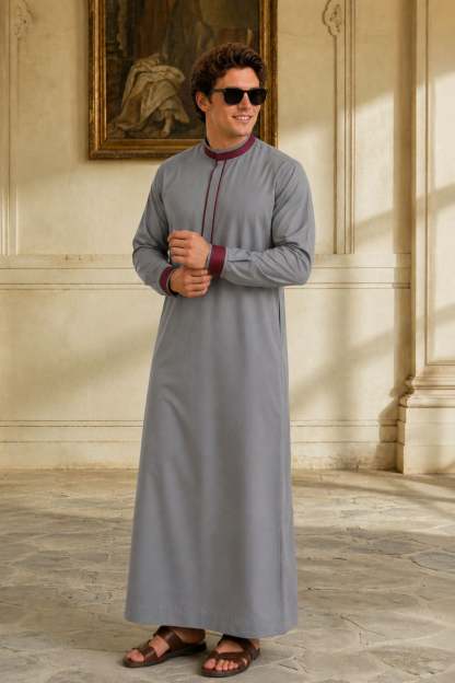 Grey Monarch Saudi Thobe – Royal Grey Charm