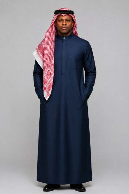 Ink Blue Navy Saudi Thobe – Concealed Placket Design