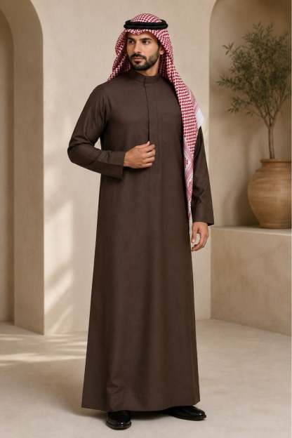 Luxury Dark Brown Thobe with Classic Saudi Tailoring