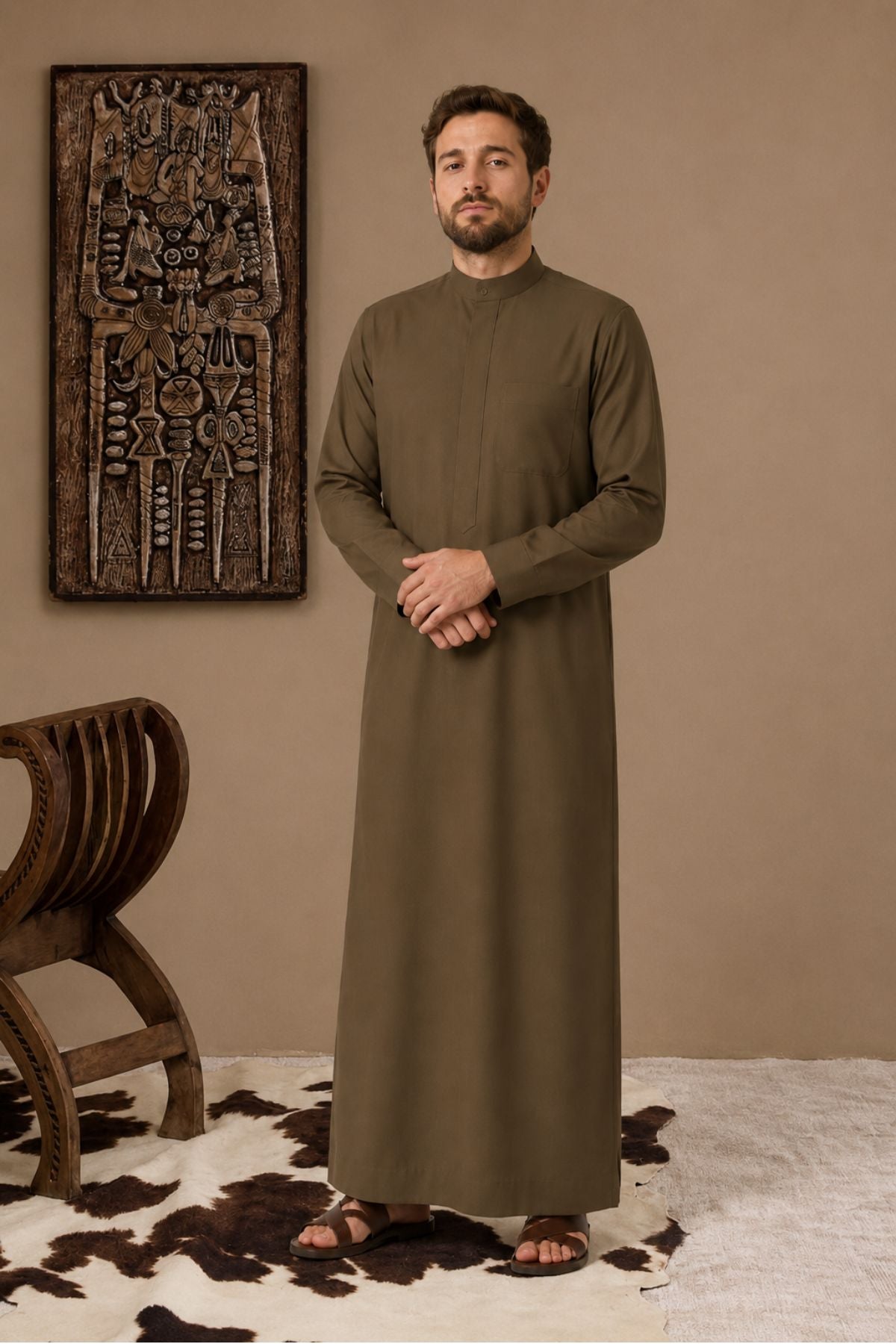 Olive Brown Thobe for Men Authentic Gulf Inspired Style