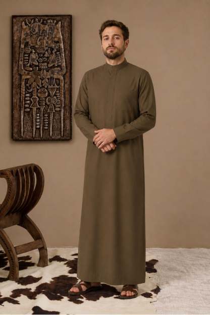 Olive Brown Thobe for Men Authentic Gulf Inspired Style