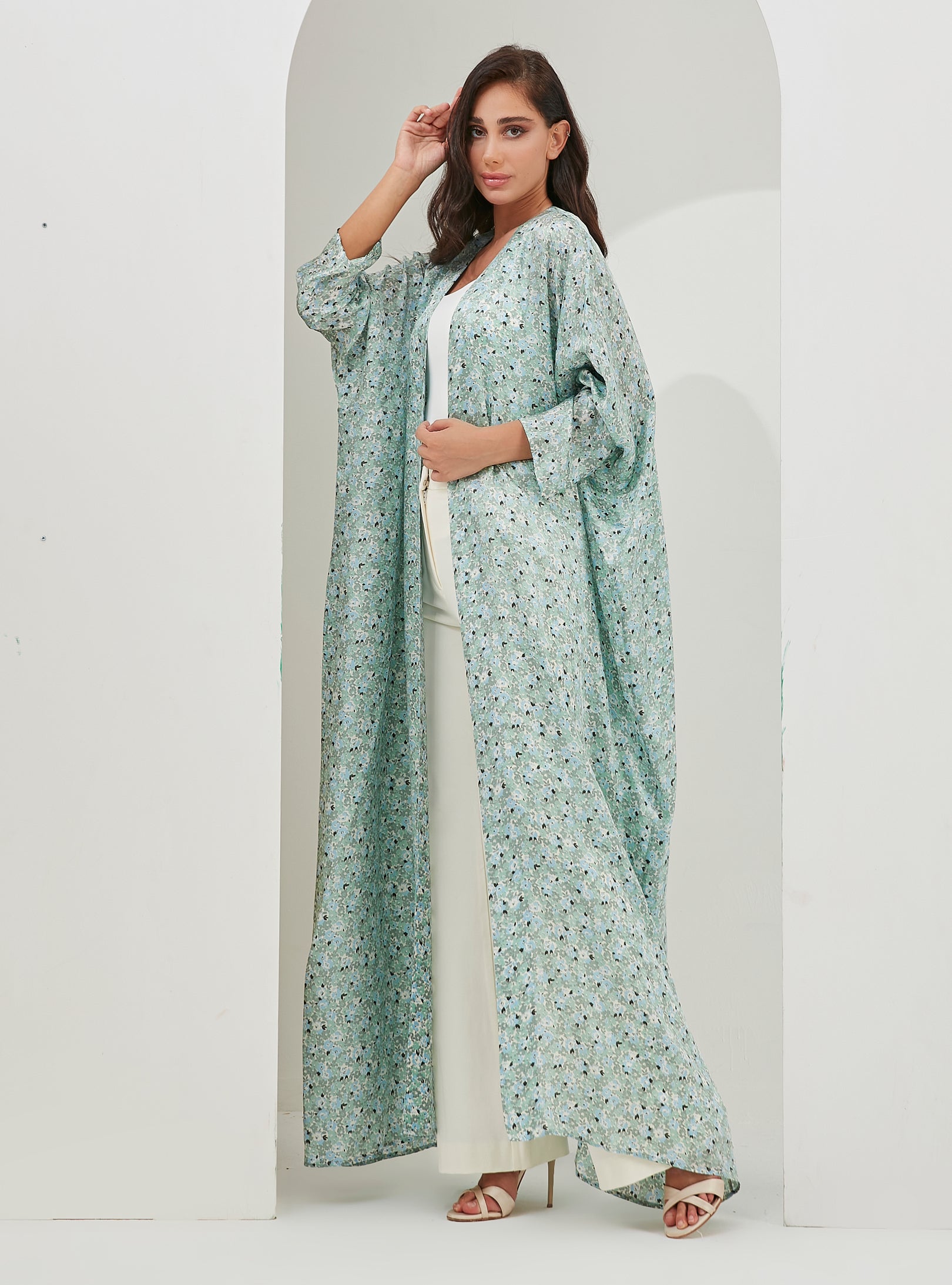 Mint Print Abaya Kaftan