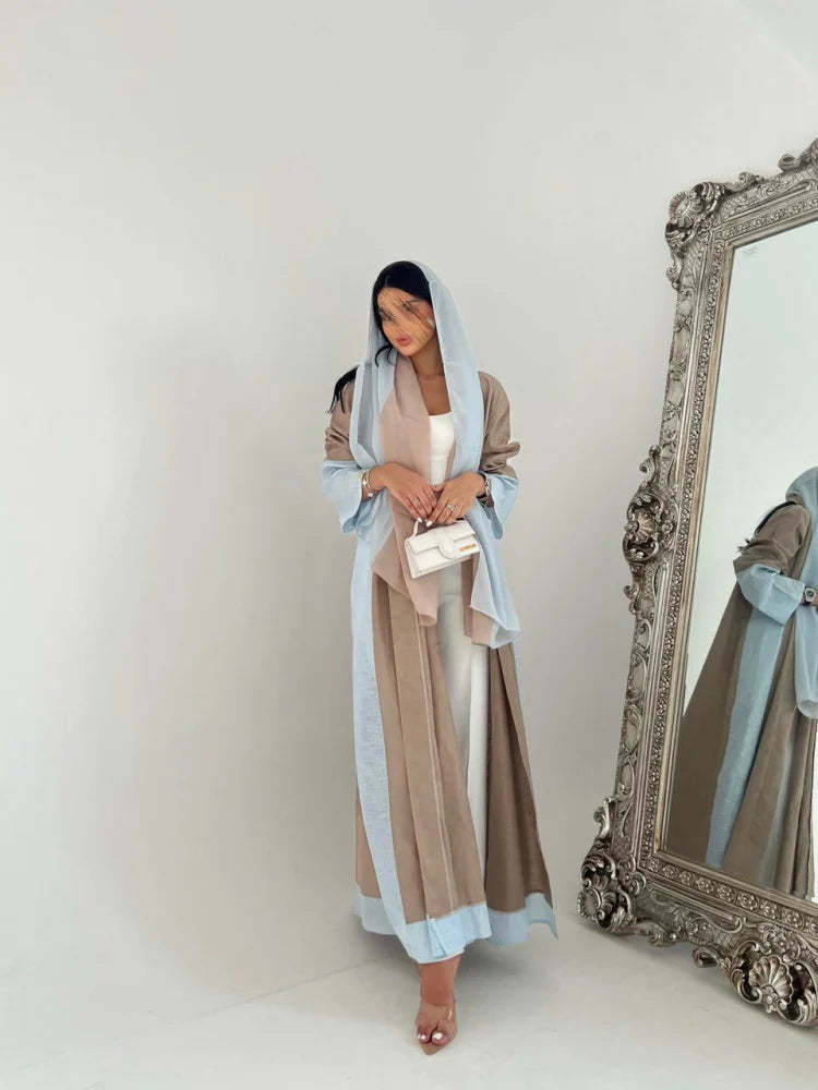 Beige and Blue Color Block Abaya