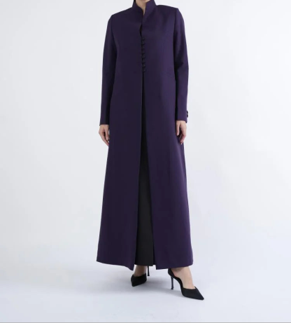 Purple Formal Abaya with Sleek Silhouette and Full Button Front