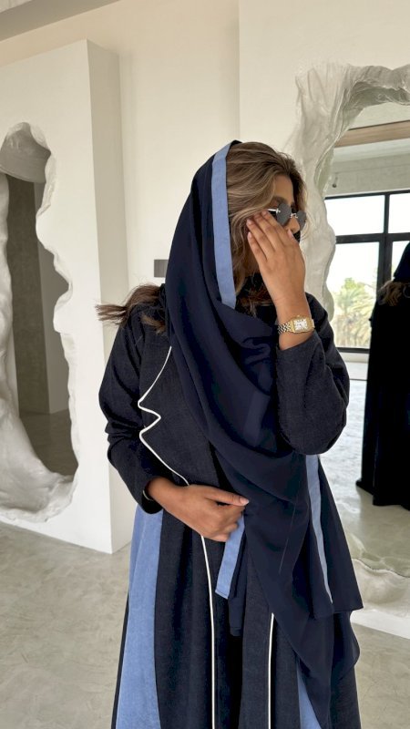 Dark Blue Abaya with light blue contrast panels